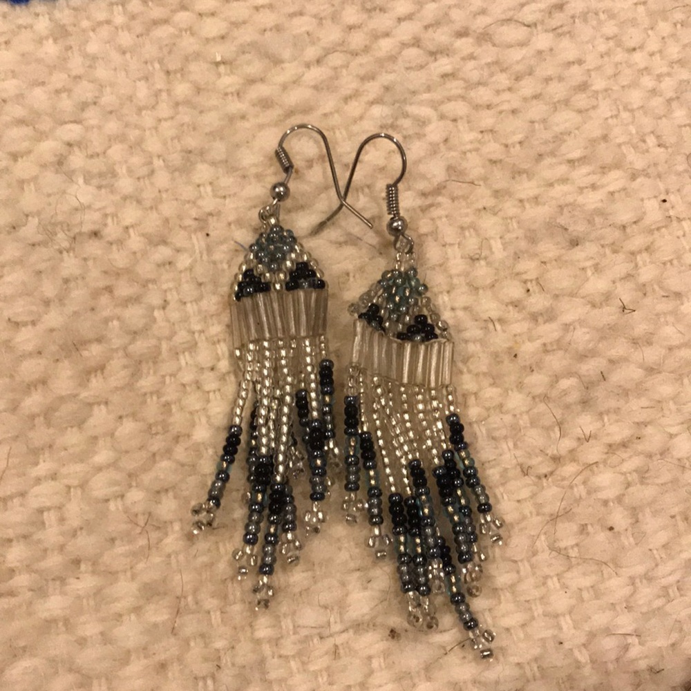 Silver and Blue Beaded Earrings